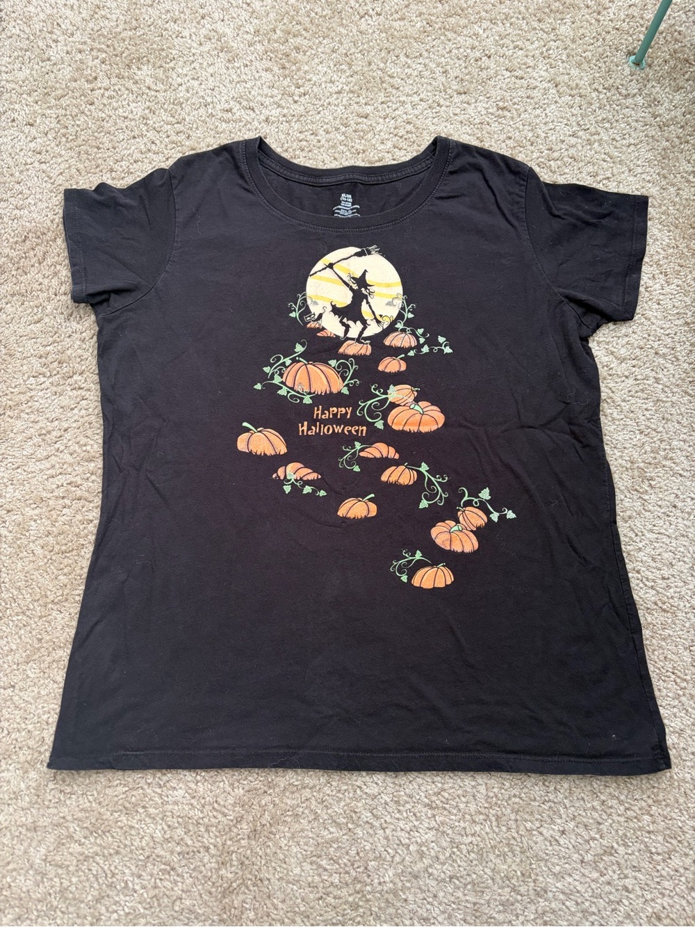 Black Halloween Pumpkin Patch and Witch Graphic Tee
